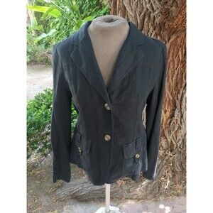 St - Trop Jacket Size 6 Black Linen Light Weight Utility Top Pockets Euro 38